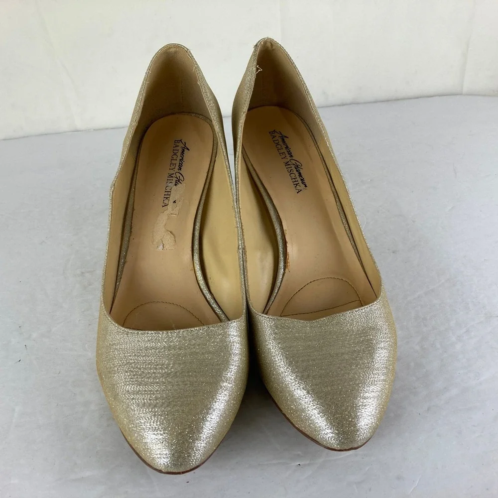 American‎ Glamour Badgley Mischka Pumps Womens 10 Gold Metallic Block Heel